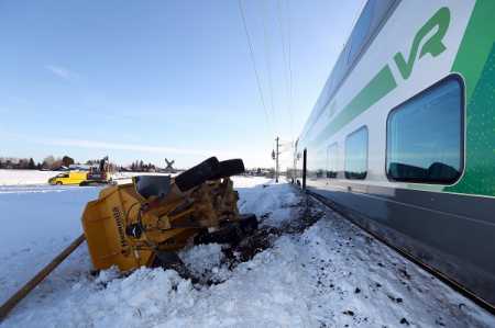 Passenger train collides with dump truck in Kokemäki on Friday. Photo Lehtikuva.