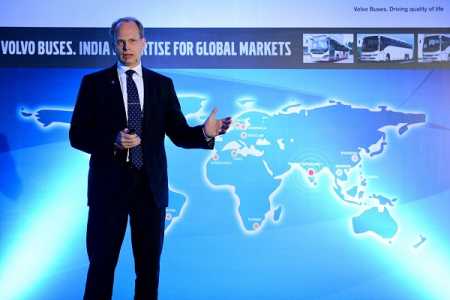 The President of the Volvo Bus Corporation Hakan Agnevall speaks during a press conference in Bangalore on July 14, 2015. File Photo AFP-LEHTIKUVA