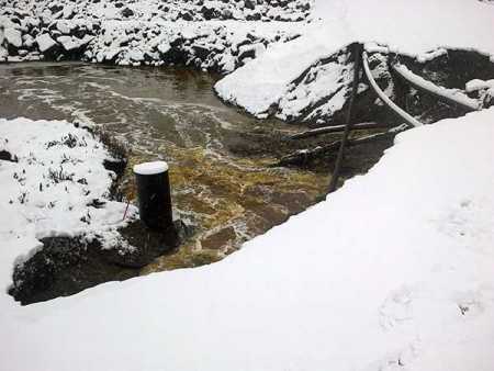 Gypsum pond leakage at Talvivaara. File Photo – Lehtikuva.